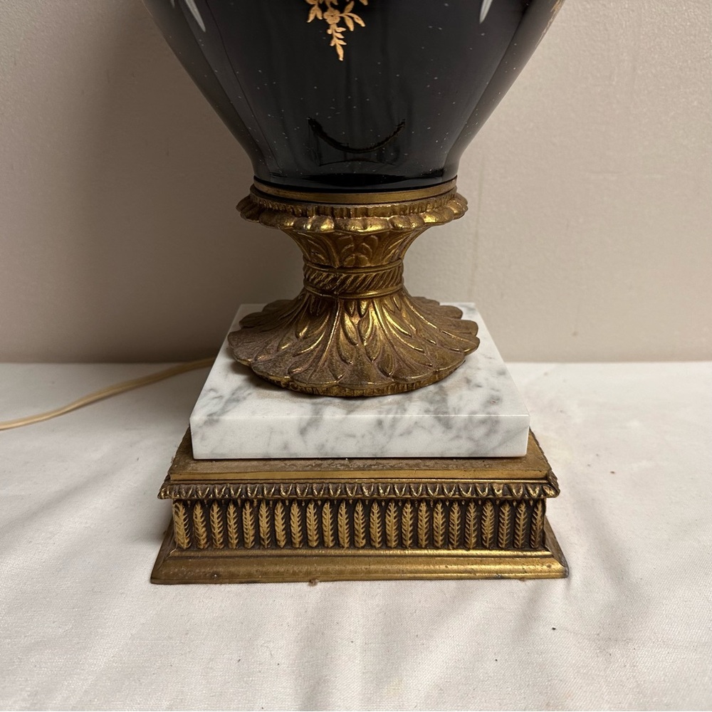 Hollywood Regency Tall Black Table Lamp Black Gold Ornate on Marble Base 36”H - Picture 5 of 8